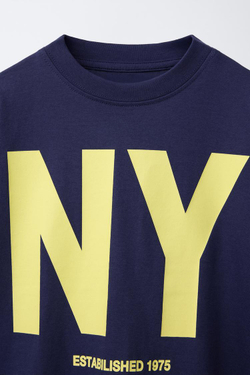 ZARA ФУТБОЛКА С НАДПИСЬЮ, ЧЕРНИЛЬНО-СИНИЙ