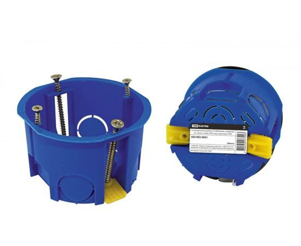 Коробка установочная синяя 68х45мм для полых стен саморезы пластиковые лапки IP20