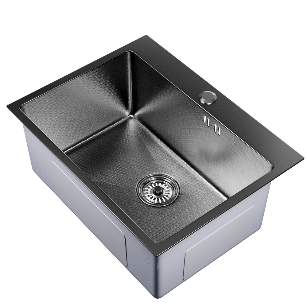Мойка настол.монтаж 60х45 (3,0) вып 3 1/2  MIXLINE PRO 22см с сифоном (черный графит НАНО декор)