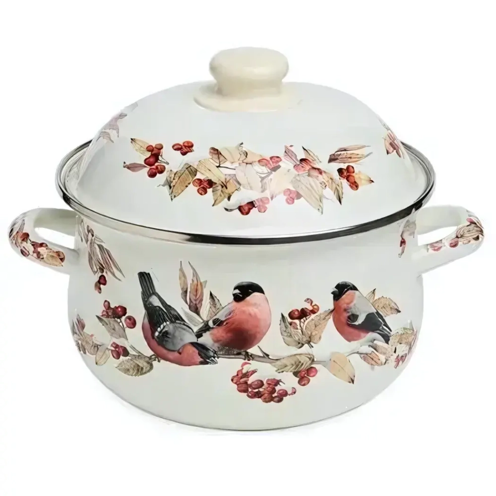 КАСТРЮЛЯ AGNESS ЭМАЛИРОВАННАЯ С ЭМАЛ.КРЫШКОЙ СЕРИЯ «СНЕГИРИ», 2.8 Л, 20*12 СМ