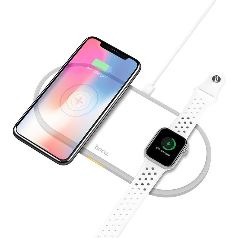 Беспроводное зарядное устройство Hoco CW20 (для смартфона + iWatch) Белый