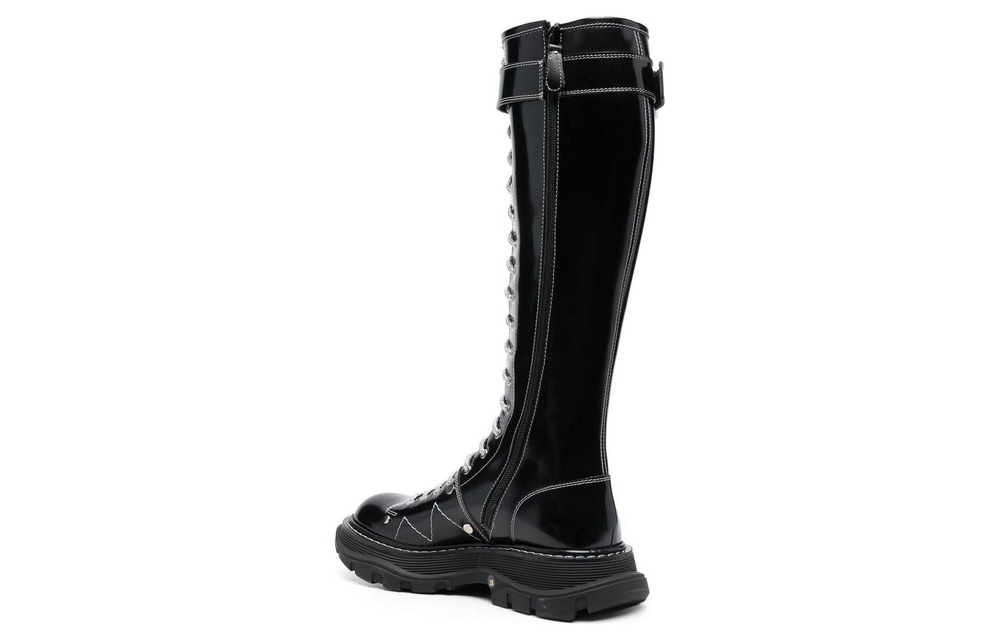 Alexander McQueen Buckle Detailed Lace Up Boots "Black" Women"s