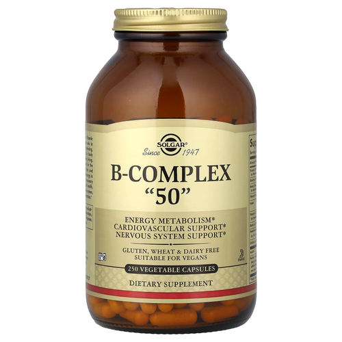 Solgar, B-Complex 50, витамины группы B, 250 растительных капсул