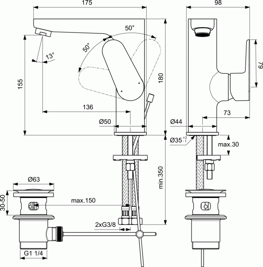 Смеситель Ideal Standard CERAFINE MODEL O BC703AA для умывальника