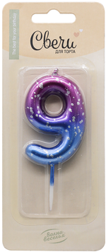 Свечи-цифры на шпажке «Сияющий космос» градиент 9 см