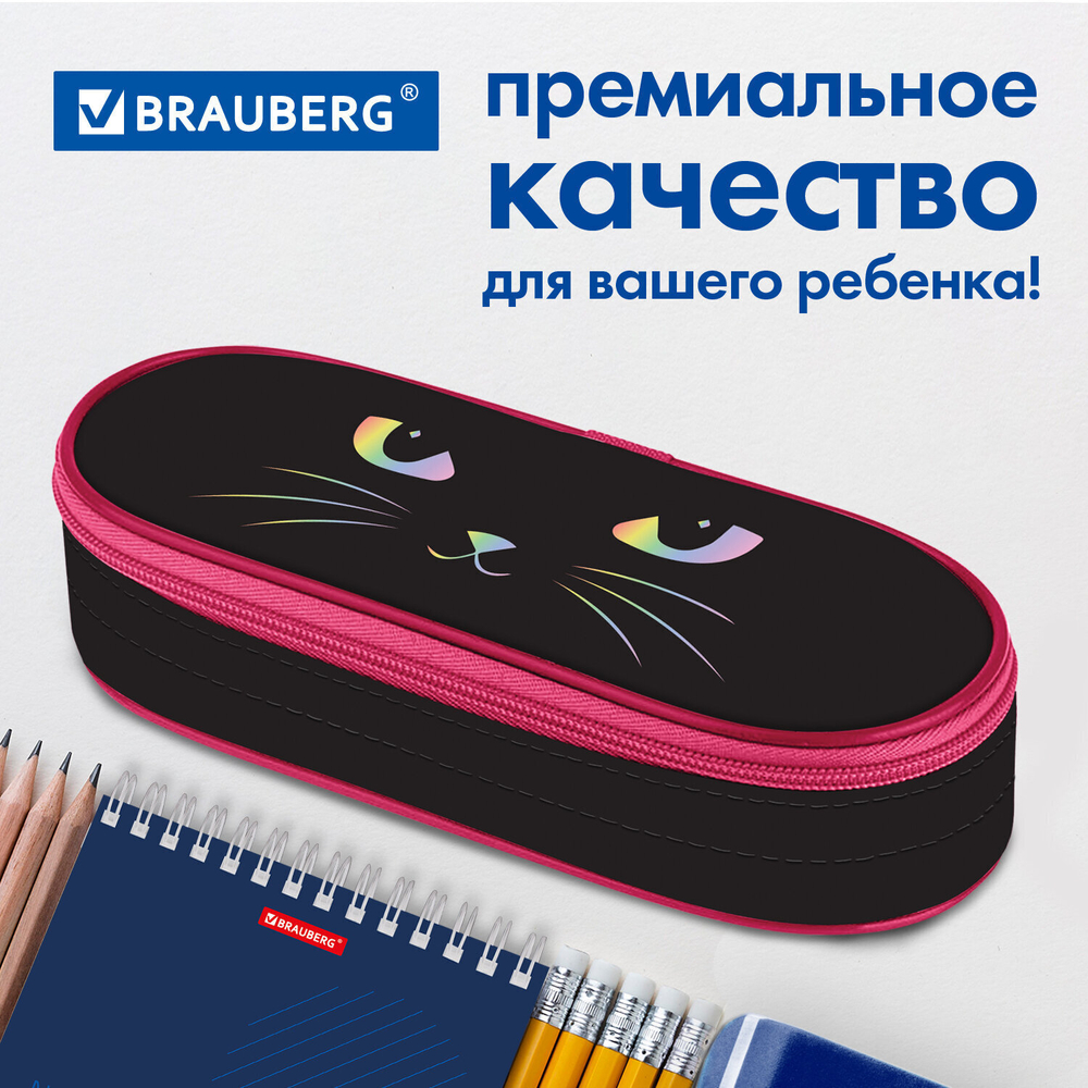 Пенал-футляр BRAUBERG 1 отделение органайзер полиэстер 22x9x5 см "Cat eye" (2 штуки в упаковке)