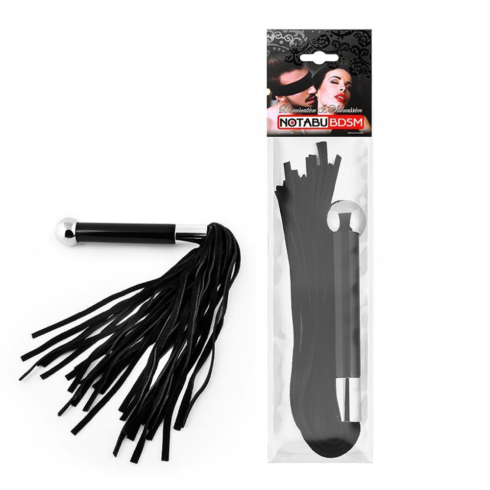Черная многохвостая плетка с круглой ручкой с шариком на конце - 39 см. (Цвет: черный)