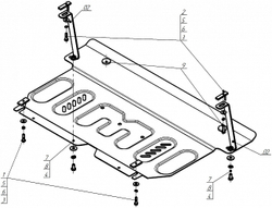 Защита картера двигателя, КПП. 2 мм, Сталь. для Toyota Yaris 2005-2009, Motodor.72505