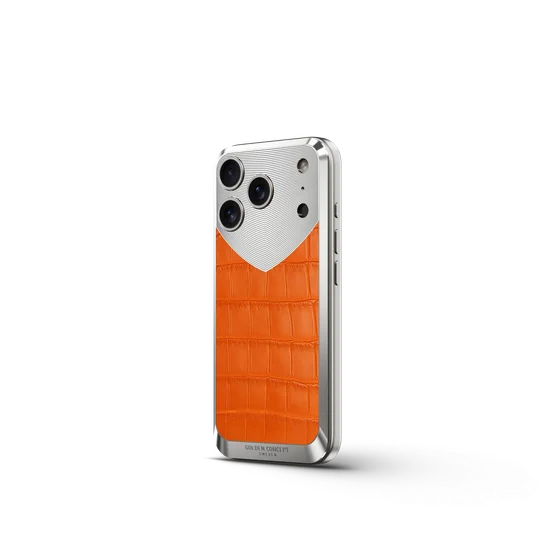 Чехол для iPhone 17 на магните - Натуральная кожа Аллигатора - Оранжевый