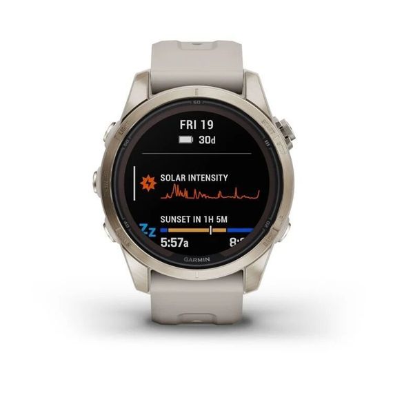 Умные часы Garmin Fenix 7S Pro Sapphire Solar 42 мм, золотистый корпус со светло-песочным ремешком