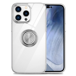 Чехол силиконовый с кольцом держателем для iPhone 15, прозрачный