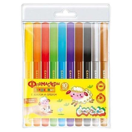 Фломастеры 10 цветов Каляка-Маляка, утолщенный корпус и грифель, с золотом и серебром