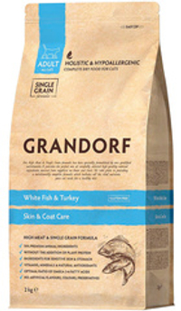 Grandorf 0,4кг White Fish & Turkey Skin & Coat Care Holistic для кошек, забота о коже и шерсти, белая рыба с индейкой