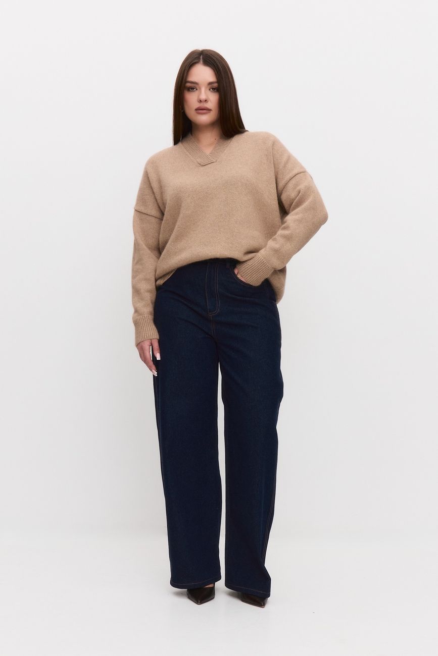 Джемпер вязаный из премиальной шерсти, бежевый