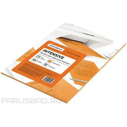 Бумага цветная А4, 80г/м2, Спейс OfficeSpace intensive, 50л, оранжевая
