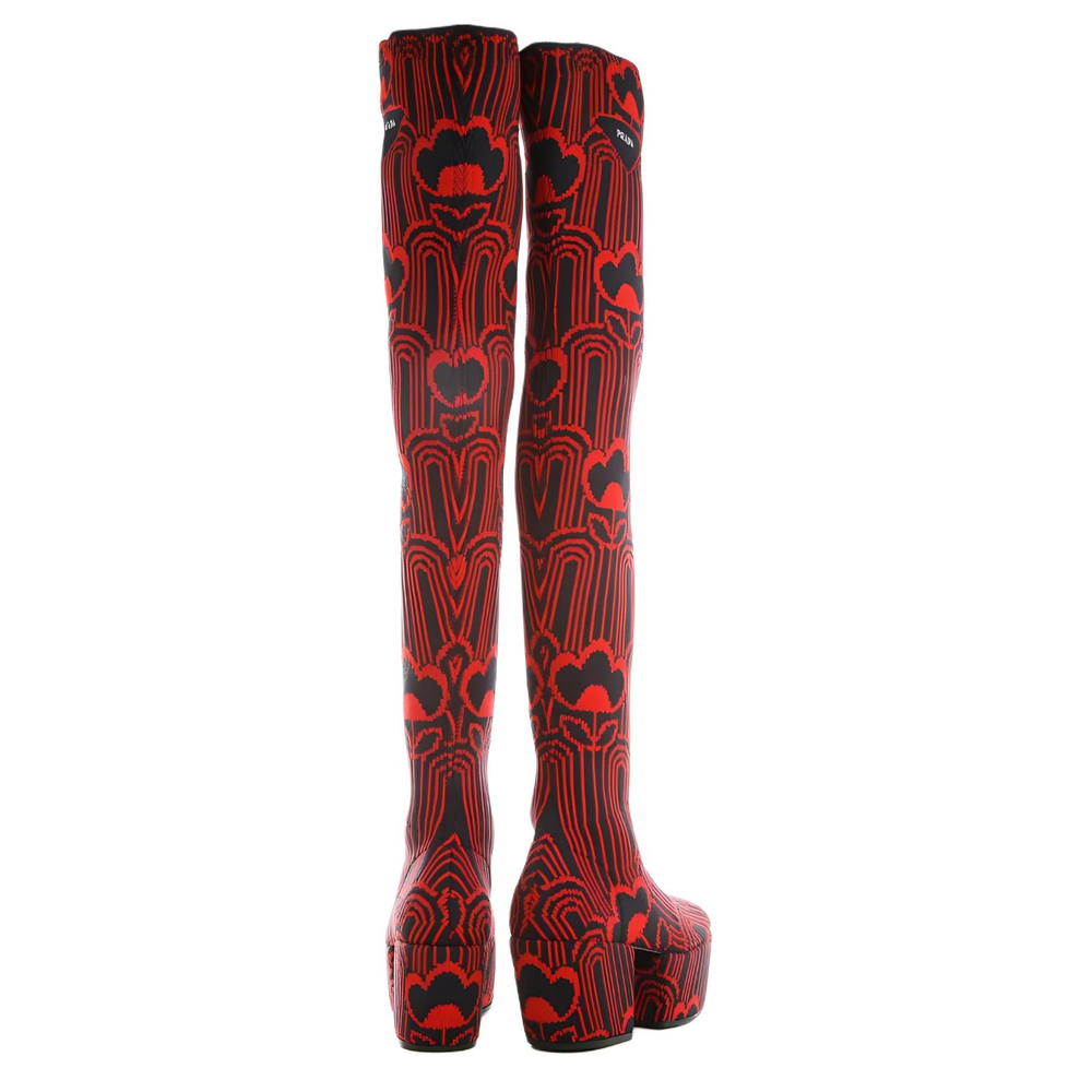 PRADA Over the knee Boots 7cm Women"s Black Red