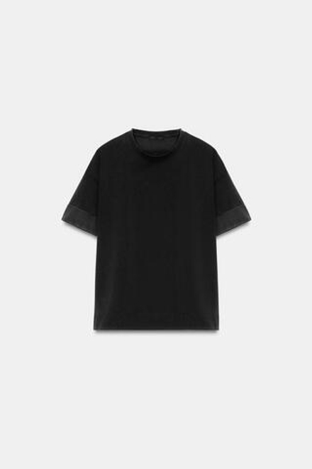 ZARA ФУТБОЛКА ИЗ ПЛОТНОГО ХЛОПКА С КОРОТКИМИ РУКАВАМИ, ЧЕРНЫЙ