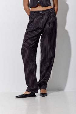 Брюки бананы в полоску темно-серого цвета