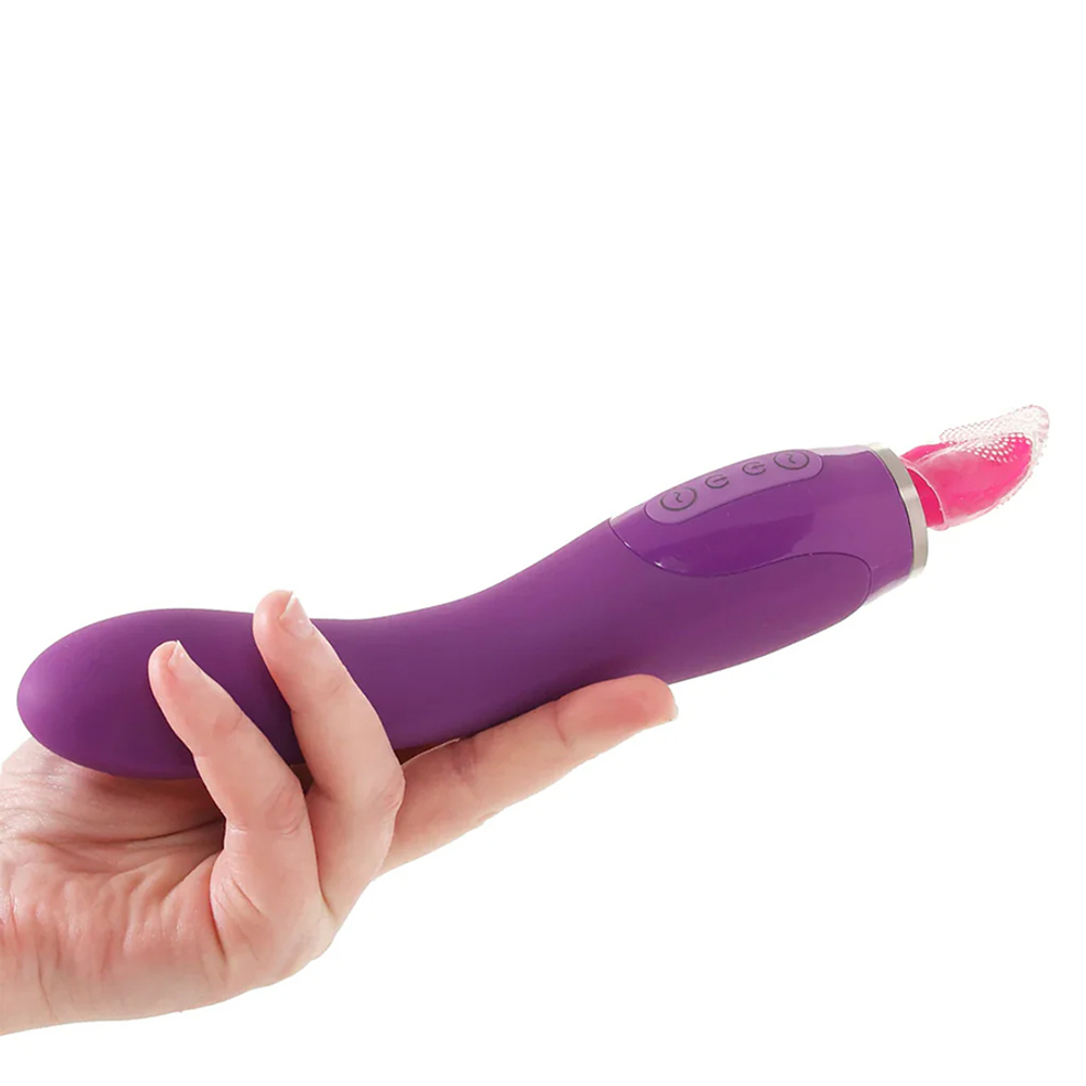 Двухсторонний вибростимулятор с помпой и язычком PipeDream Fantasy for Her Ultimate Pleasure Clitoral Pump Vibe Purple 494312