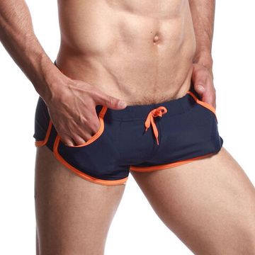 Мужские плавки боксеры темно-синие с оранжевым поясом Seobean Surf Swim Boxers