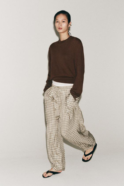 ZARA СВОБОДНЫЕ БРЮКИ В КЛЕТКУ ZW COLLECTION, ЭКРЮ