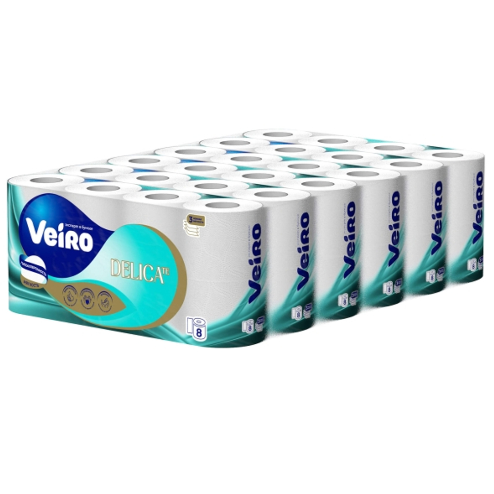 Туалетная бумага в рулонах Veiro Delicate 3 слоя (48 рулонов х 15 м)