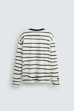 ZARA ФУТБОЛКА В ПОЛОСКУ С ПРИНТОМ © OTIS KWAME KYE QUAICOE, КРАСНЫЙ