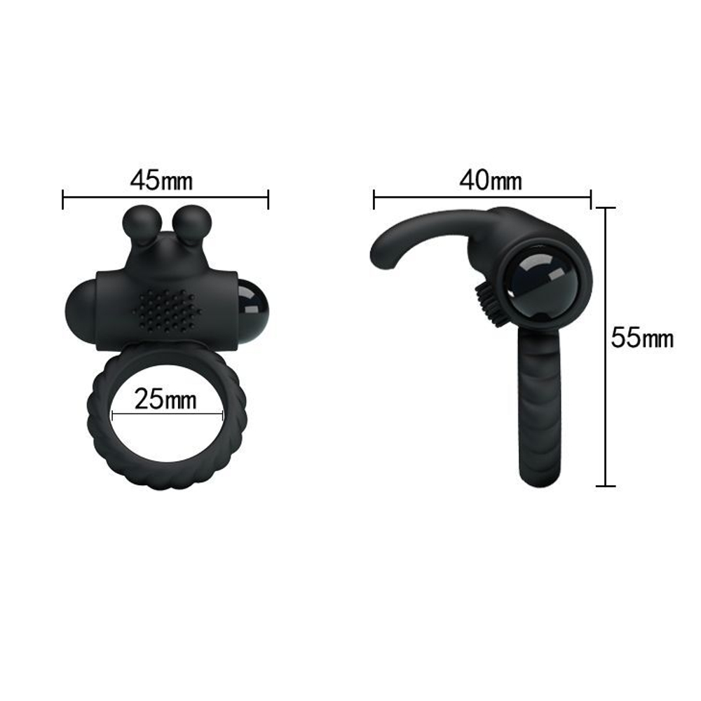 Эрекционное кольцо с клиторальным виброзайцем Eudora (Цвет: черный)