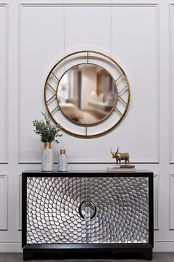 Зеркало декоративное круглое 91см Garda Decor в стальной раме золотого цвета