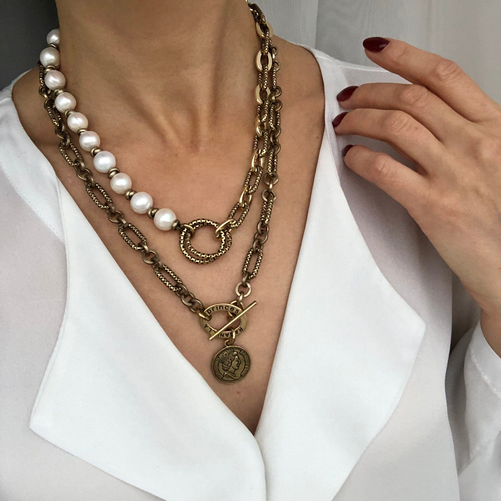 Колье ассиметрия жемчуг/золото, Италия