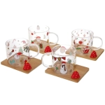 Кружка стеклянная 280мл «Новогодние чудеса» на бамбуковой подставке, цвета и рисунки микс