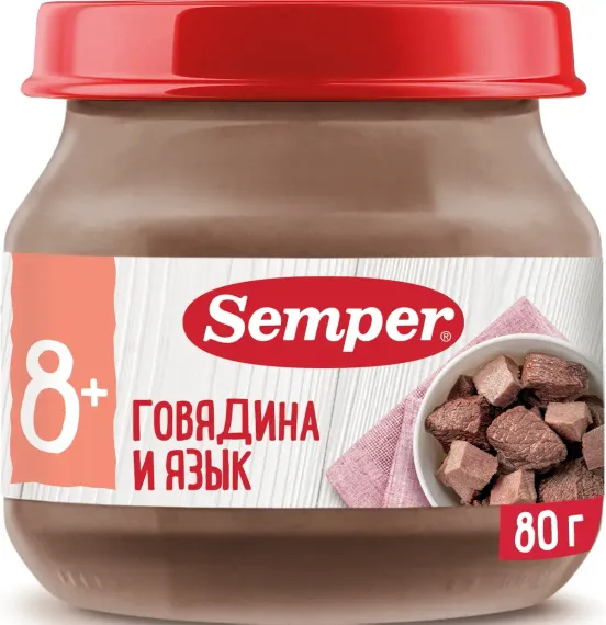 Пюре Semper говядина-язык 80г с 8месяцев