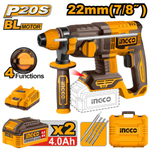 Аккумуляторный бесщеточный перфоратор SDS-Plus INGCO CRHLI212282 INDUSTRIAL 20 В 2 Дж 2x4 Ач
