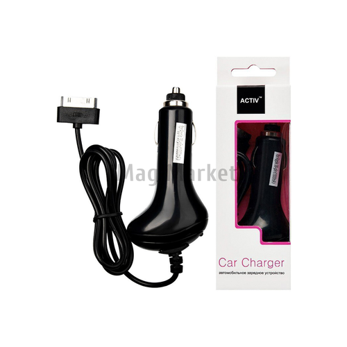 Автомобильное зарядное устройство Activ, 5W, 1A, встроенный кабель 30-pin, 1 м, черный