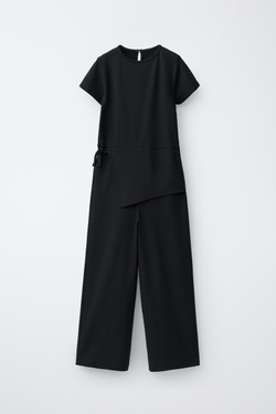 ZARA ДЛИННЫЙ КОМБИНЕЗОН С ШАРФОМ, ЧЕРНЫЙ