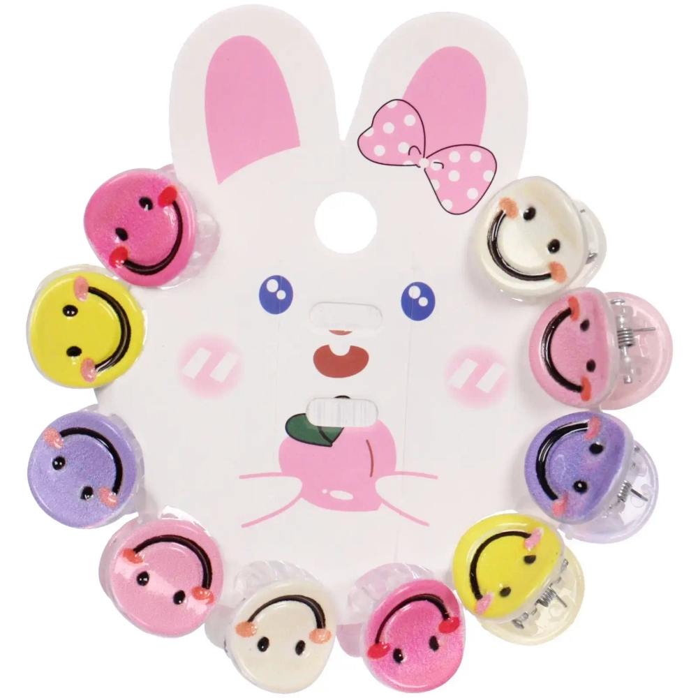 Заколки - крабики для волос детские 10шт «БАМБИ БУМ», Смайлики, 2см/9.5*8см