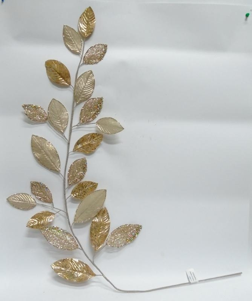 Веточка с блестящими листьями 145см ChristmasDeLuxe premium collection шампань