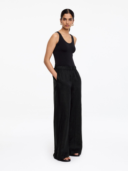 ARKET ЛЬНЯНЫЕ БРЮКИ ШИРОКОГО КРОЯ, ЧЕРНЫЙ