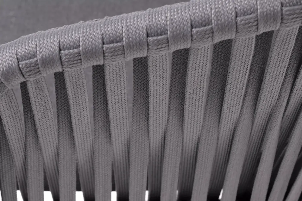 "Бордо" стул плетеный из роупа, каркас алюминий темно-серый (RAL7024) муар, роуп серый 15мм, ткань темно-серая 027