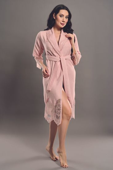 4155 Халат женский велюровый Nusa BAMBOO BUKLE 2XL пудра с воротником