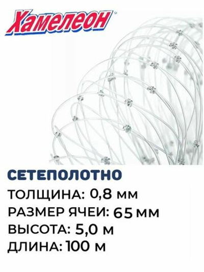 Сетеполотно леска 0,80 мм, ячея 65 мм, высота 5,0 м кукла