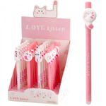 Ручка гелевая пиши-стирай Alingar, "LOVE kitten", 0,5 мм, синяя, фигурный колпачок, иголь. наконечник, круглый, цветной, пластик. корпус, карт. уп.