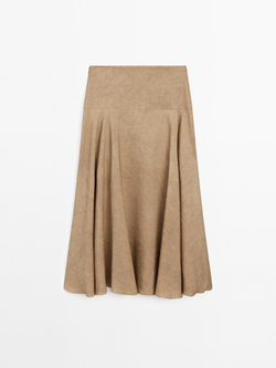 Massimo Dutti Юбка миди из льняной смеси с воланами, коричневый