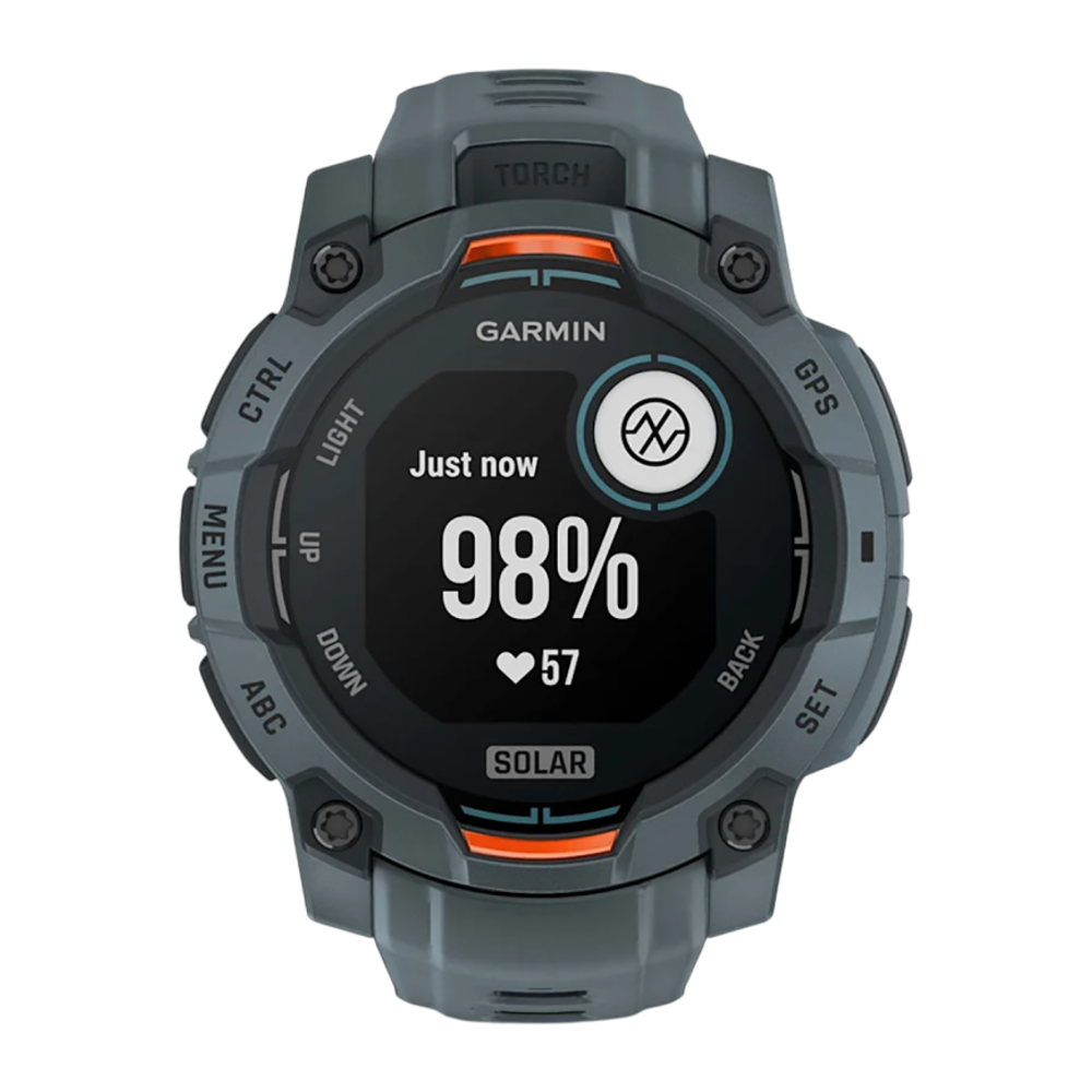 Спортивные часы Garmin Instinct 3, 45 мм, Solar, силиконовый ремешок сумеречного цвета Безель цвета «нео тропик», дисплей Solar со стеклом Power Glass. Ремешок с классической застёжкой — на запястье обхватом 137–204 мм