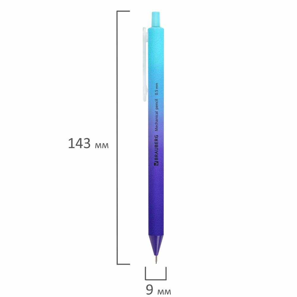 Карандаш механический 0,5 мм, BRAUBERG SOFT «Grade», HB, корпус soft-touch ассорти, 24 штуки.
