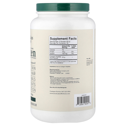 Great Lakes Wellness, пептиды бычьего коллагена от животных травяного откорма, без вкусовых добавок, 907 г (32 унции)