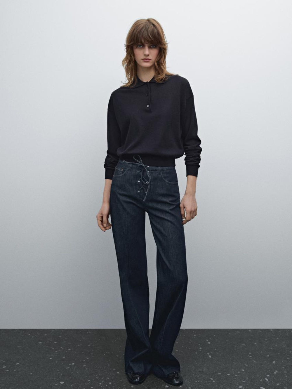 Massimo Dutti Свитер с воротником поло, темно-синий