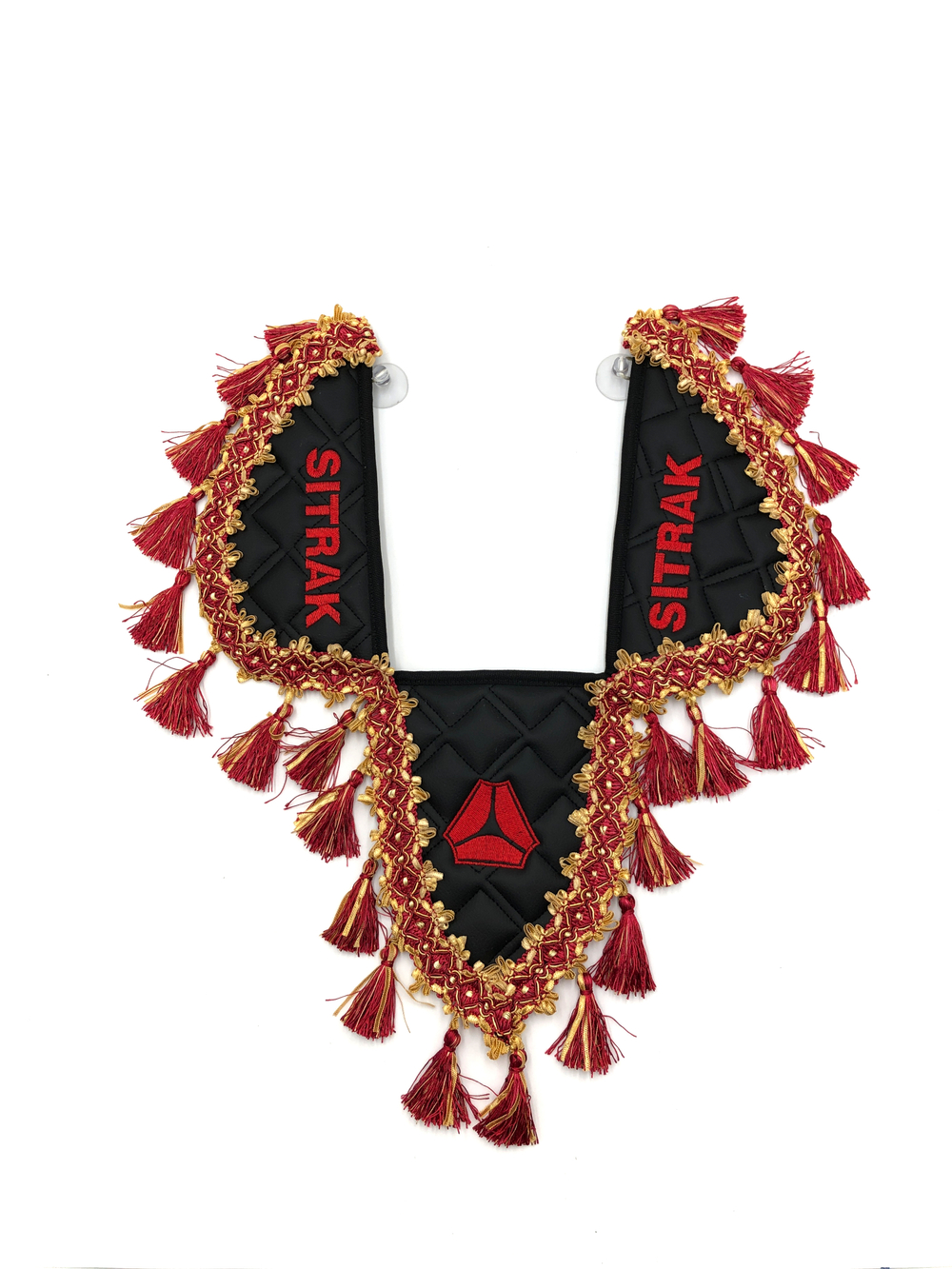 Вымпел тройной SITRAK (экокожа, черный с красными кисточками)