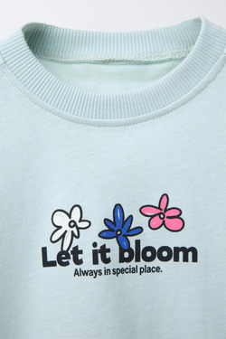 ZARA ФУТБОЛКА С ЦВЕТОЧНЫМ ПРИНТОМ, ГОЛУБОЙ