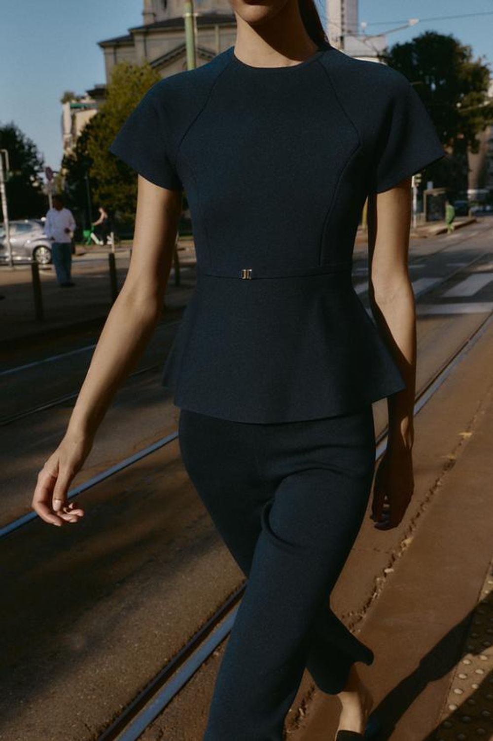 ZARA ПРЯМЫЕ ТРИКОТАЖНЫЕ БРЮКИ, МОРСКОЙ СИНИЙ